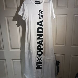 NICOPANDA Women's Logo Half Sheer Long T-shirt Party Dress. Size S